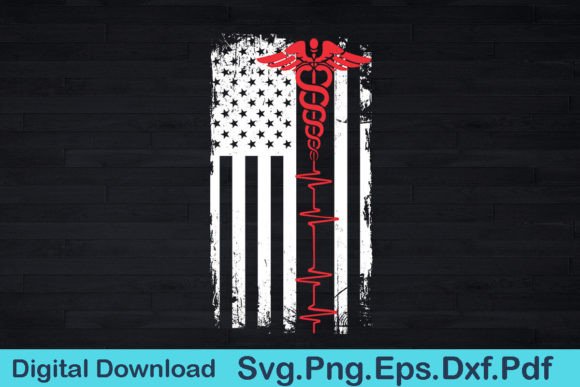 American Usa Flag Heartbeat Pride Nurse Graphics